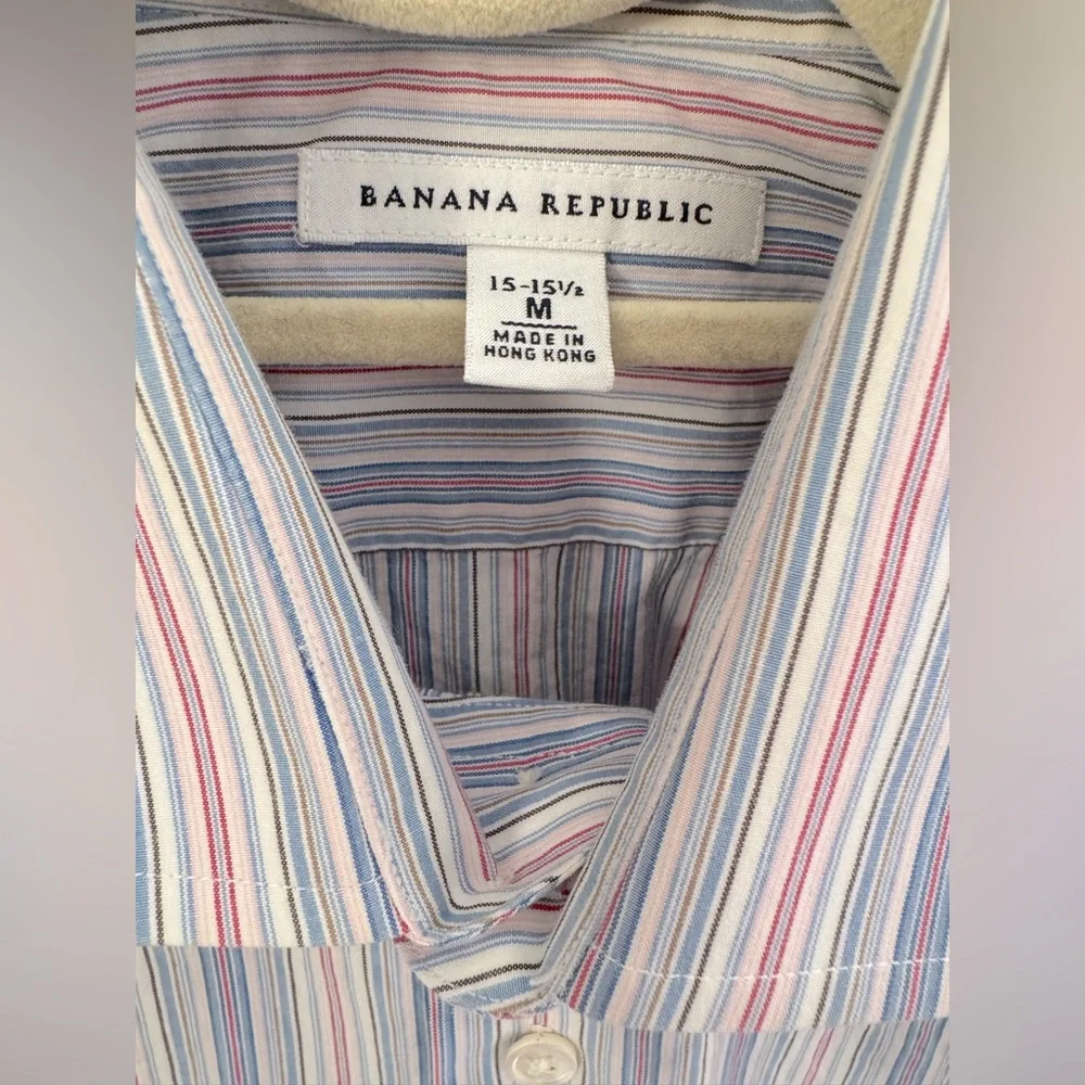 Banana Republic Striped Collared Button Down EUC White Blue Pink Dress S…
